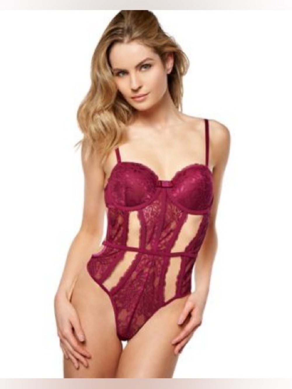 Lace Cutout Teddy Bodysuit - Wine